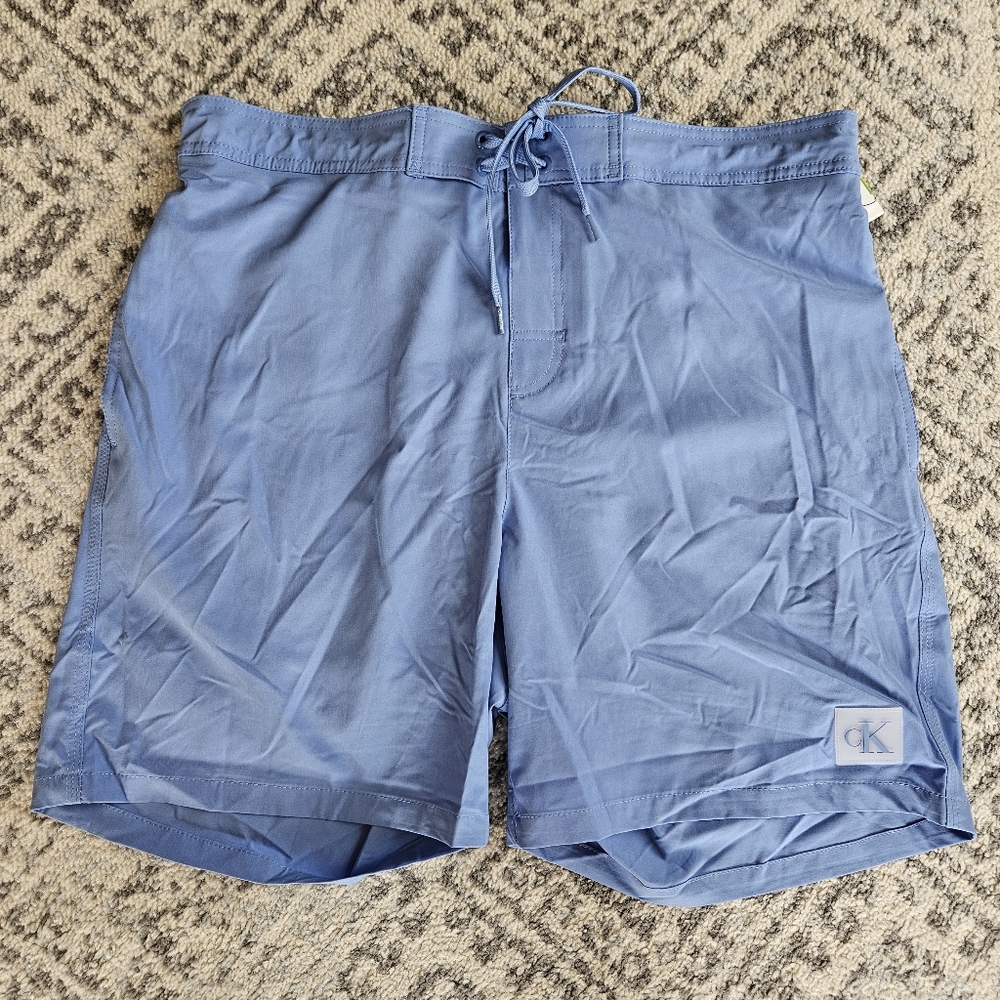 NWT Calvin Klein Men's Compression Shorts Swim Trunks XL Blue UPF 40+ Lined